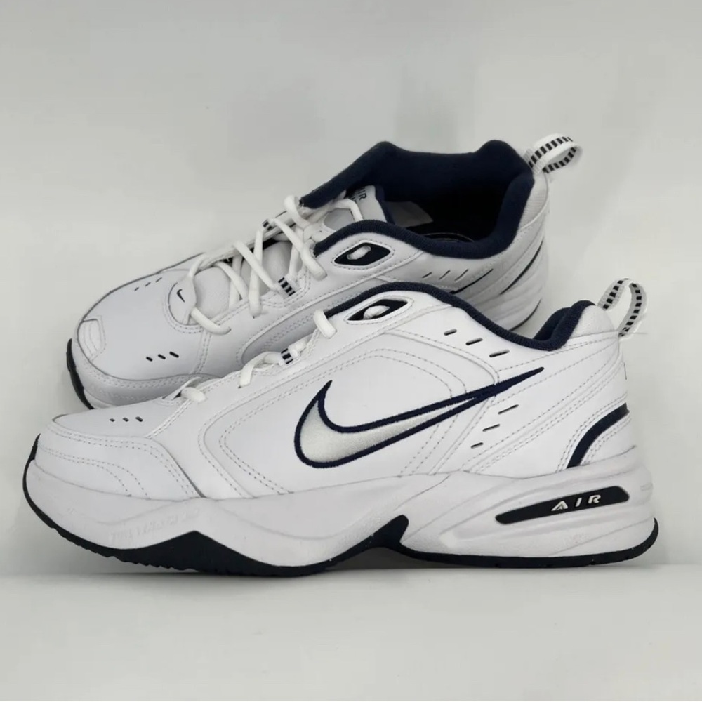 Nike Air Monarch IV White/Metallic Silver/Navy Men's Shoes 415445 102